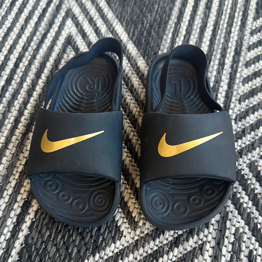 Nike Kids Black and Gold Slide Sandals size 9